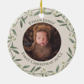 Rustic Wreath Baby's First kerstfoto Holiday Keramisch Ornament (Achterkant)