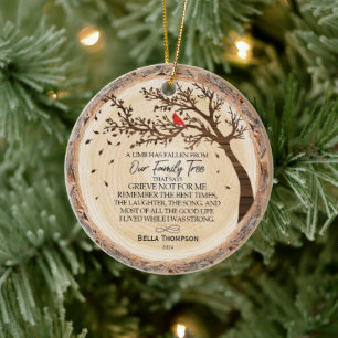 Rustic Wreath Family Memorial Tree Rode Kardinaal Keramisch Ornament