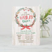 Rustic Wreath Fête de Noël Invitation (Debout devant)