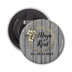 Rustic Wreath Floral Glitter Wedding Button Flesopener