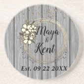 Rustic Wreath Floral Glitter Wedding Zandsteen Onderzetter (Voorkant)