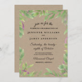 Rustic Wreath Greenery Wedding Invitation Kaart (Voorkant / Achterkant)
