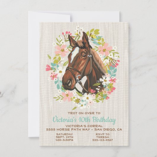 Rustic Wreath Horse Anniversaire Fête Invitation (Devant)