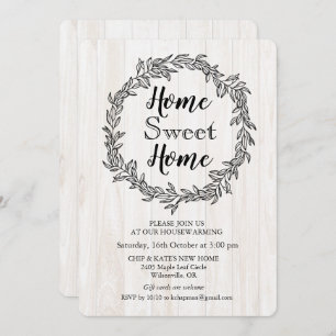 Rustic Wreath Housewarming Invitation Kaart