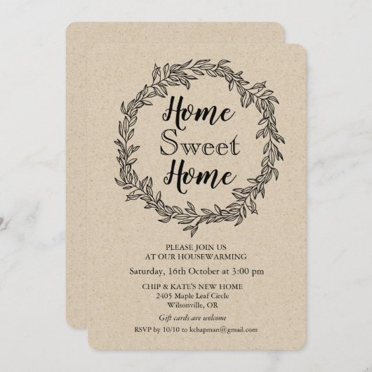 Rustic Wreath Housewarming Invitation Kaart (Voorkant / Achterkant)