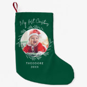 Rustic Wreath Leaf My first Christmas Baby Photo Kleine Kerstsok (Voorkant)