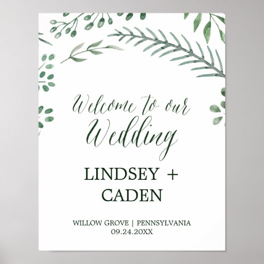 Rustic Wreath met Green Leaves Wedding Welkom Poster (Voorkant)