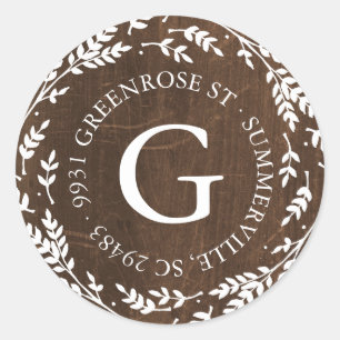 Rustic Wreath Monogram Address Sticker