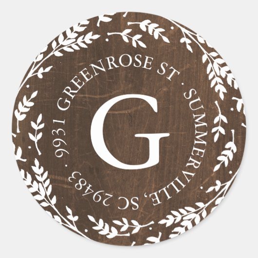 Rustic Wreath Monogram Address Sticker (Voorkant)