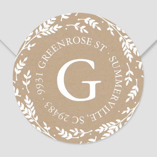 Rustic Wreath Monogram Address Sticker