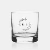 Rustic Wreath Monogram Huwelijksrepetitie Diner Whisky Glas (Voorkant)