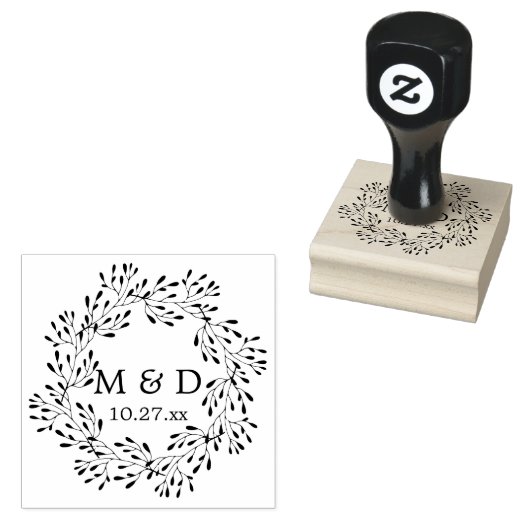 Rustic Wreath Monogram Wedding Rubberstempel (Gestempeld)