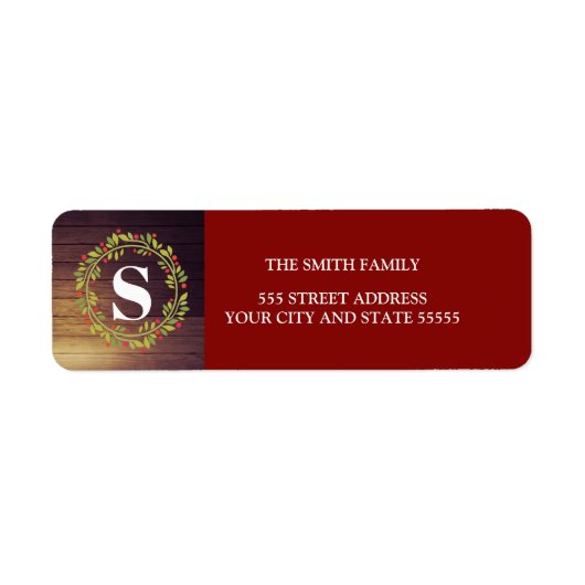 Rustic Wreath Monogrammed Return Address Label (Voorkant)