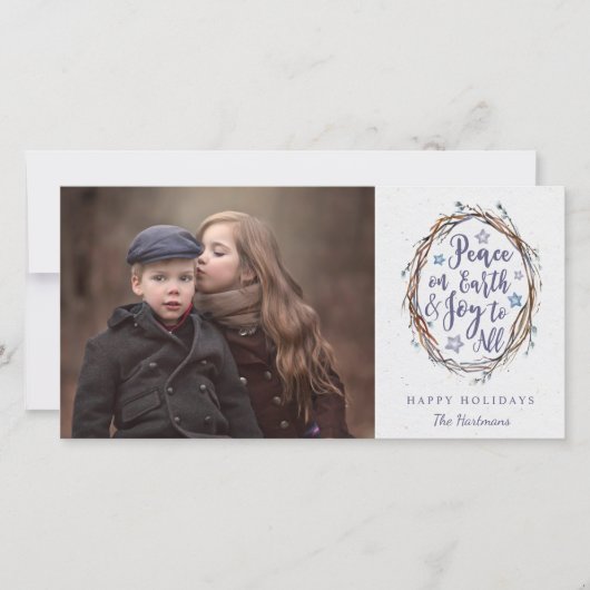 Rustic Wreath Peace on Earth - kerstfoto Feestdagenkaart (Voorkant)