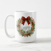 Rustic Wreath Red Black Checkered Bow Holiday Koffiemok (Links)