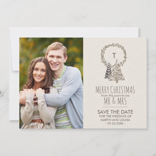 Rustic Wreath Save the Date Kerstfoto (Voorkant)