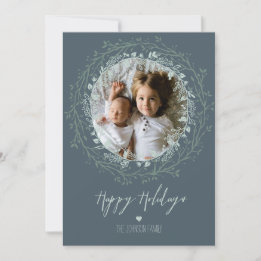 Rustic Wreath & Script Elegant Holiday Foto Feestdagenkaart