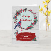 Rustic Wreath Sister & Family Vrolijk Kerstfeest Kaart (Gele Bloem)