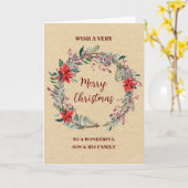 Rustic Wreath Son & Family Vrolijk Kerstfeest Kaart (Gele Bloem)