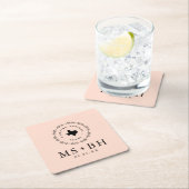 Rustic Wreath Texas Wedding Monogram | Blush Vierkante Kartonnen Onderzetter (Insitu)