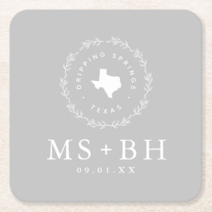 Rustic Wreath Texas Wedding Monogram   Grijs Vierkante Kartonnen Onderzetter