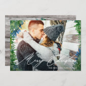 Rustic Wreath Twee Foto Vrolijk Kerstscript Feestdagenkaart (Voorkant / Achterkant)