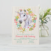 Rustic Wreath Unicorn Verjaardagsfeestje Uitnodigi Kaart (Staand voorkant)