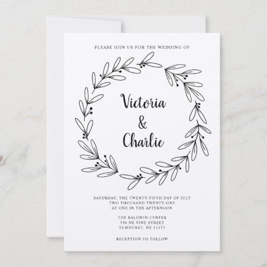 Rustic Wreath Wedding Invitation Kaart (Voorkant)
