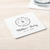Rustic Wreath Wedding Monogram Vierkante Kartonnen Onderzetter (Schuin)