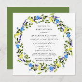 Rustic Yellow and Blue Floral Baby shower Invitati Kaart (Voorkant / Achterkant)