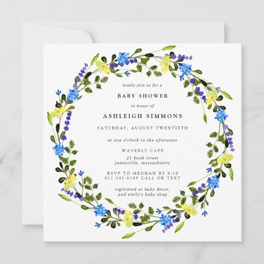 Rustic Yellow and Blue Floral Baby shower Invitati Kaart (Voorkant)