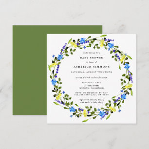 Rustic Yellow and Blue Floral Baby shower Invitati Kaart