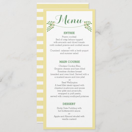 Rustic Yellow Cutlery Rehearsal Dinner Menu Card (Voorkant / Achterkant)