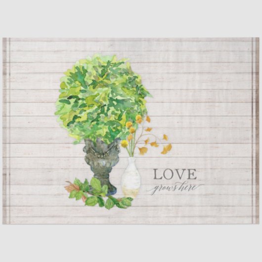 Rustic Yellow Floral Farmhouse Leaf Greenery Wood Tissuepapier (Voorkant)