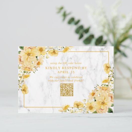 Rustic Yellow Floral Marble QR Code Wedding RSVP (Debout devant)