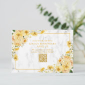 Rustic Yellow Floral Marble QR Code Wedding RSVP Kaartje (Staand voorkant)