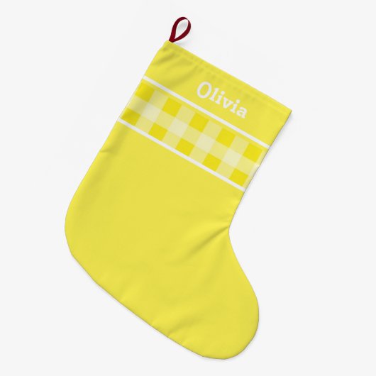 Rustic Yellow Gingham plaid Patrium douanenaam Grote Kerstsok (Voorkant (Hangend))