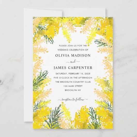Rustic Yellow Greenery Floral Waterverf Wedding Kaart (Voorkant)