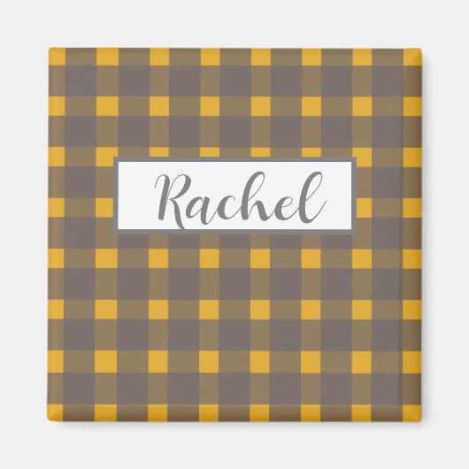 Rustic Yellow Grey Gingham Magneet (Voorkant)