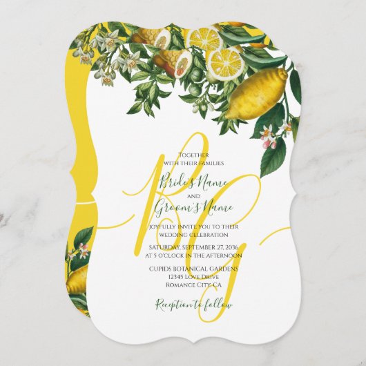 Rustic Yellow Lemon & Foliage Greenery Wedding Kaart (Voorkant / Achterkant)