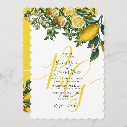Rustic Yellow Lemon & Foliage Greenery Wedding Kaart (Voorkant / Achterkant)