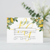 Rustic Yellow Lemon & Foliage Greenery Wedding RSVP Kaartje (Staand voorkant)
