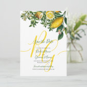 Rustic Yellow Lemon & Foliage Greenery Wedding Save The Date (Staand voorkant)