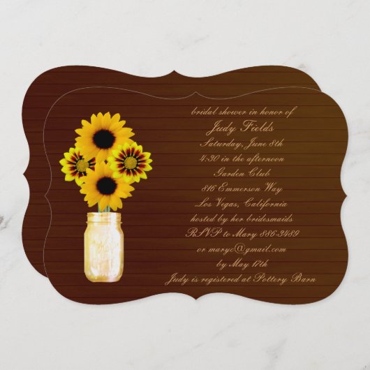 Rustic Yellow Mason Jar Bridal Shower Kaart (Voorkant / Achterkant)