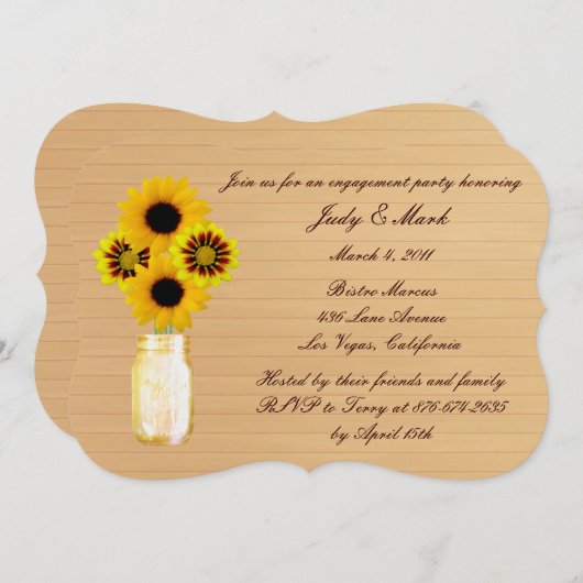 Rustic Yellow Mason Jar Invitation de la partie d' (Devant / Derrière)