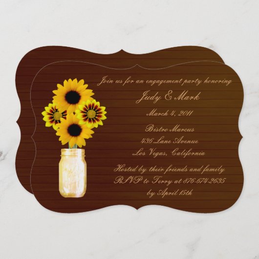 Rustic Yellow Mason Jar Invitation de la partie d' (Devant / Derrière)