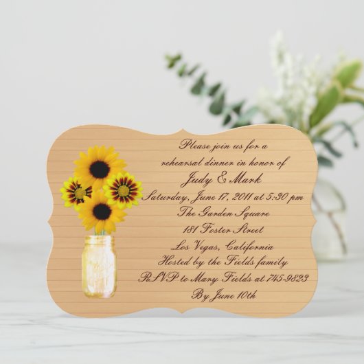 Rustic Yellow Mason Jar Rehearsal Dinner Invite Kaart (Staand voorkant)