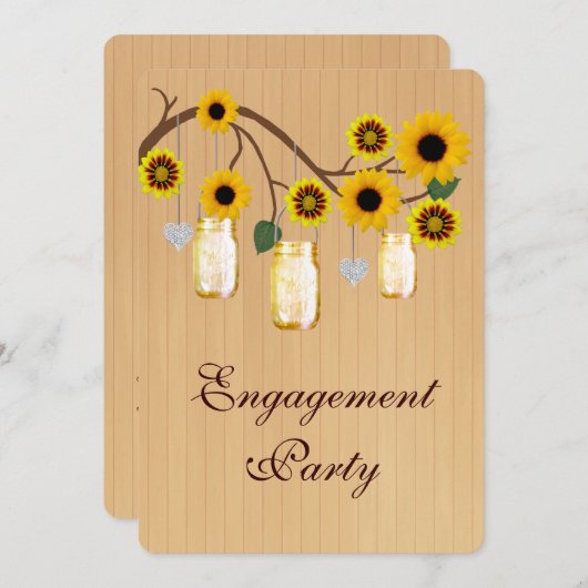 Rustic Yellow Mason Jars Engagement Party nodigt u Kaart (Voorkant / Achterkant)