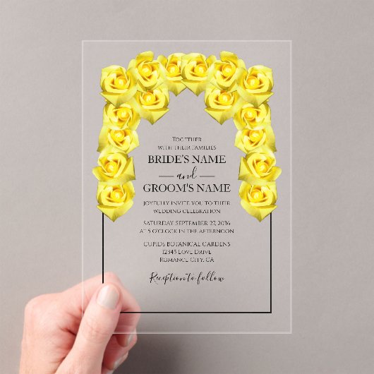 Rustic Yellow Roses Wedding Invitations Acryl Uitnodigingen (Insitu (Draagbaar))