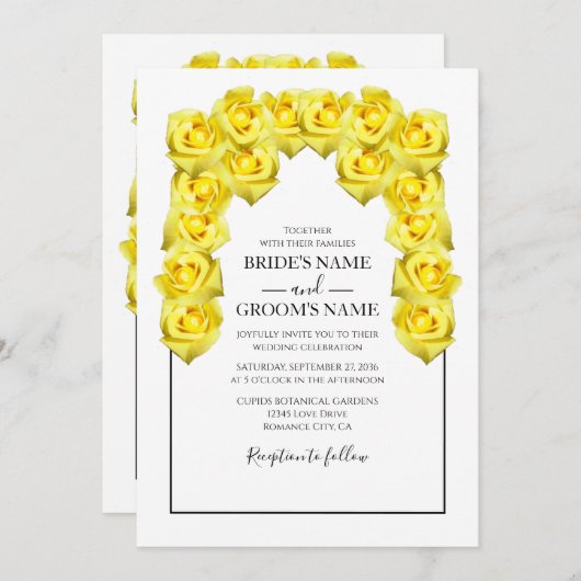 Rustic Yellow Roses Wedding Invitations Kaart (Voorkant / Achterkant)